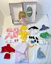 Vintage Lillian Vernon Doll with Clothes Accessories Lot of 35 Pink Trunk Case