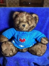 Teddy Bear With Blue Knitted Sweater 12 Inches Tall 15 Inches Wide Very Cute
