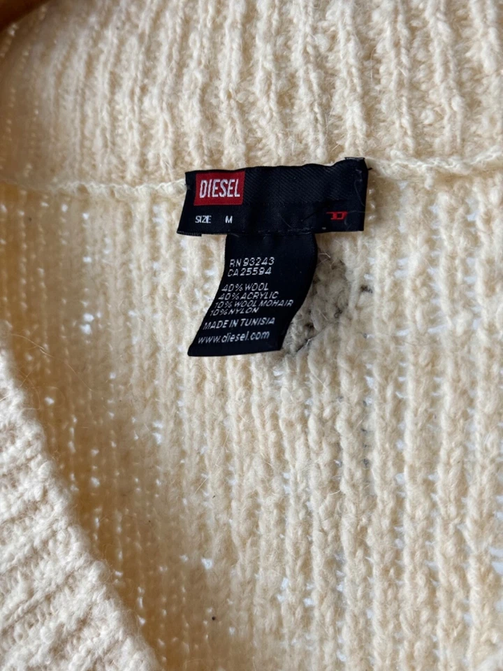 Suéter vintage Diesel para mujer tejido de lana crema cuello en V talla M, Y2K / Avant Garde Foto 4 de 4