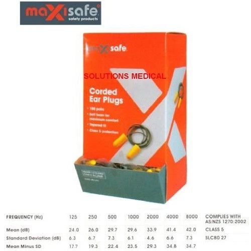 Maxisafe Disposable Ear Plugs Corded (Box 100prs) - Picture 1 of 2
