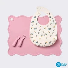 Silicone Bib and Utensil Feeding Set - 4pc - Pink - Cloud Island™