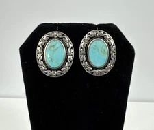 Vintage Boma 925 Sterling Silver Turquoise And Marcasite Post Earrings READ Desc