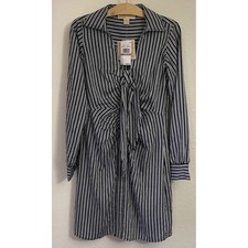 Michael Kors Striped Tie Waist Shirt Dress Blue Size 0 MR481NZBHK MSRP $165