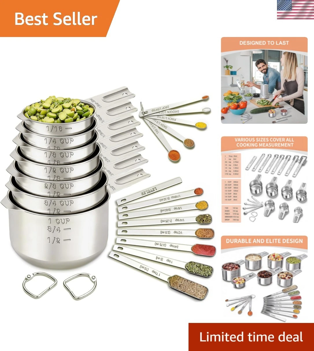 Measuring Cups and Spoons Set, 7 Stainless Steel Nesting Measuring Cups & 7 S...
Opens in a new wind