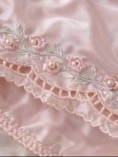 Vintage Emily Daniell Pink Satin Bikini Panties with Embroidered Accents late80s