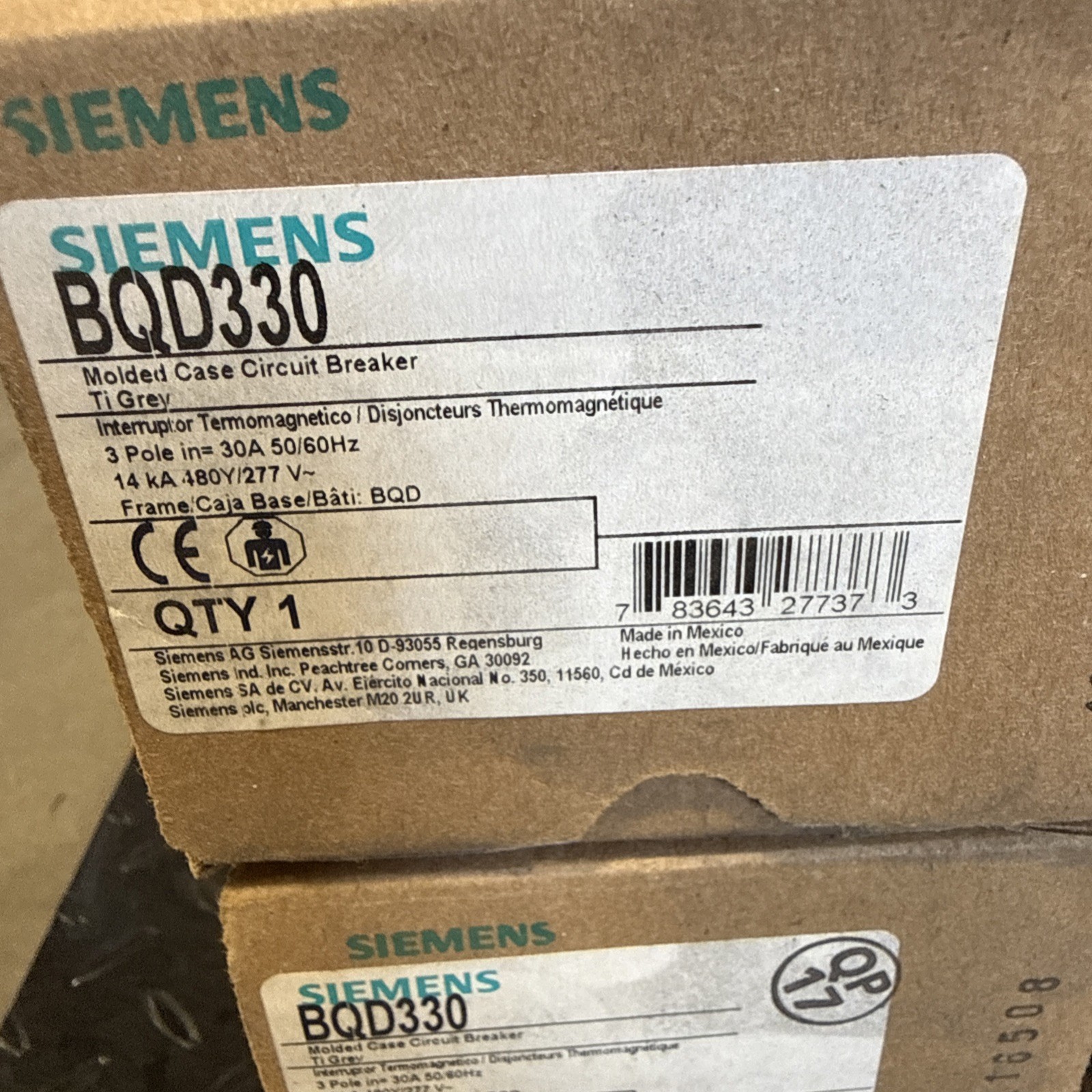Siemens BQD330 30 Amp 3 Pole 480VAC Mini Circuit Breaker