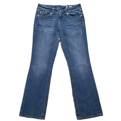 Miss Me Jean Women 33x32, Tag 31x33 Easy Boot Blue Denim Distressed Embellished
