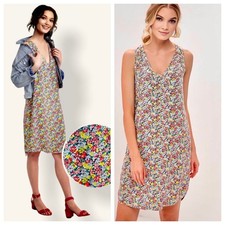 Gap Cute Pink Multi-Color Floral Sleeveless V-Neck Shift Dress Tie Back XS