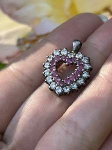Vintage 925 Sterling Silver CZ + Synthetic Rudy Gaudy Heart Pendant