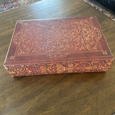 Leather Bound Book Box; Hide Valuables On A Shelf, Brown & Gold Inside 6.25 x10 