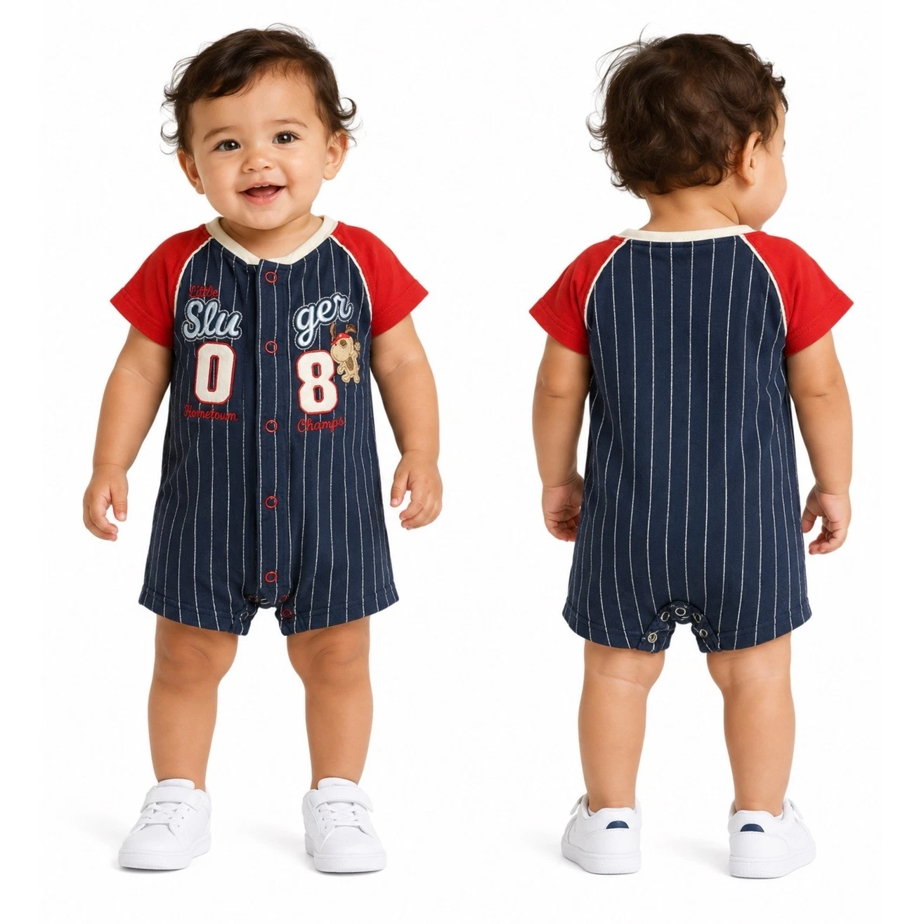 Carter's Baseball Romper Kids 24M Navy Red Pinstripe Little Slugger Sporty