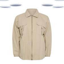 Ex Women's Plus Size Bomber Jacket Stone Brown Long Sleeve Utility (Defect)