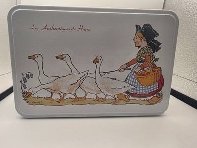 Vintage Massailly France Hansi Tin Hinged Biscuit Box Alsatian Girl Geese Kitsch