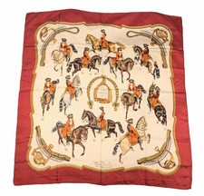 HERMES Carre 90 Reprise Silk Scarf Brown Orange 1970 Vintage