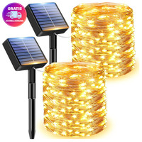 Solar Lichterkette 2 StüCk 120 Led 12M Kupferdraht 8 Modi Warmweiß FüR Garten