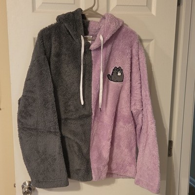 Pusheen Box Colorblock Fleece Hoodie Cat Halloween Pink Gray - Size L