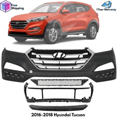 Front Bumper Cover Paintable & Grille Assembly Kit For 2016-2018 Hyundai Tucson