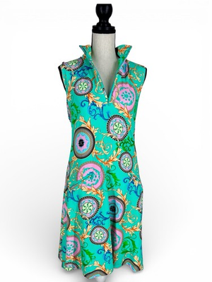 #ad IBKUL Debbie Dress Aqua Floral Sleeveless Athleisure Size S $32.99