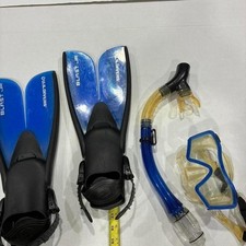 Blue and yellow snorkel set L/XL 1-4 snorkeling US Divers for the experience.