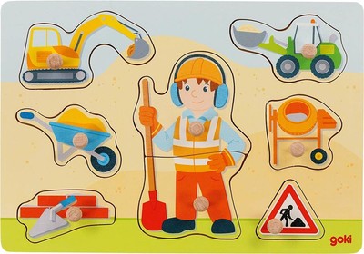 goki 57406 - Steckpuzzle Bauarbeiter aus Holz - 8 Teile