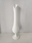 Vtg Fenton White Milk Glass Swung Hobnail Vase 9 Finger Stretch Pedestal 15"