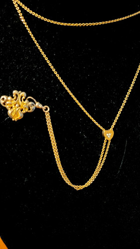 Womens pocket watch chain with heart slide, victorian Pin with hook 48"chain GF