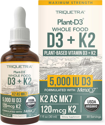 Organic Plant D3 + K2 (5000 Iu D3) - All-Trans MK7 from Menaq7 (120 Mcg K2) - 10