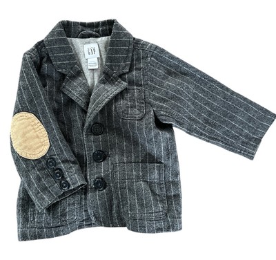 Baby Gap Grey Stripe Cotton Blazer Elbow Patch 6-12M Sport Coat 