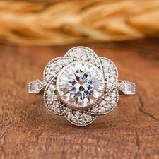 Art Deco 2.50Ct Lab Created Diamond Engagement Ring In 14K White Gold Plated