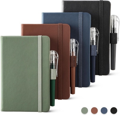 4 Pack Small Notebook Pocket Notebook, A6 Mini Leather Hardcover Journal, 3.7'' X