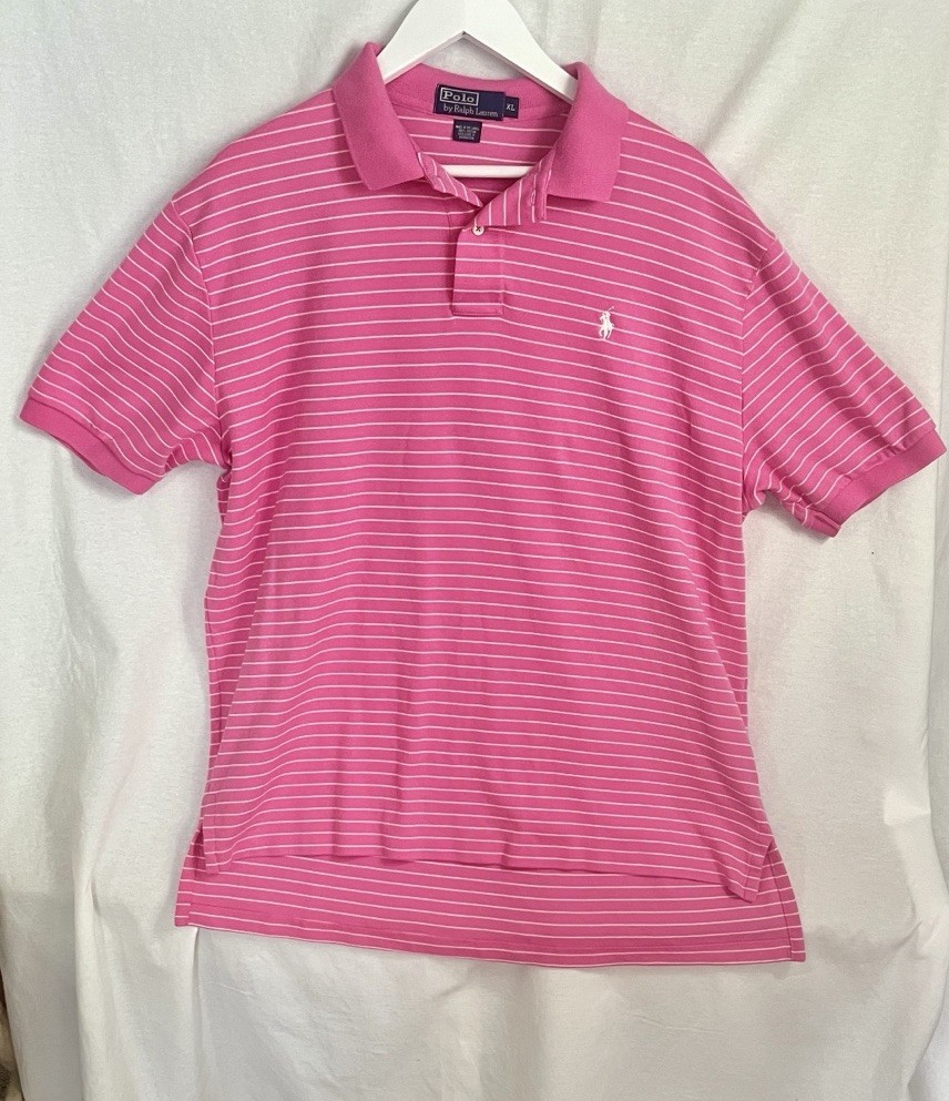 Polo Ralph Lauren Pink Striped Polo Men’s Size XL Cotton Short Sleeves