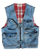 GUESS JEANS Vintage 80s Denim Fishing Style Patch Vest USA Made Medium 19  X 22  