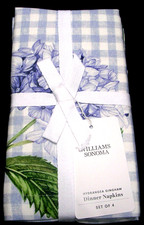 JUEGO DE 4 SERVILLETAS WILLIAMS SONOMA HORTENSIA GINGHAM 100% SARGA ALGODÓN NUEVAS CON ETIQUETAS.