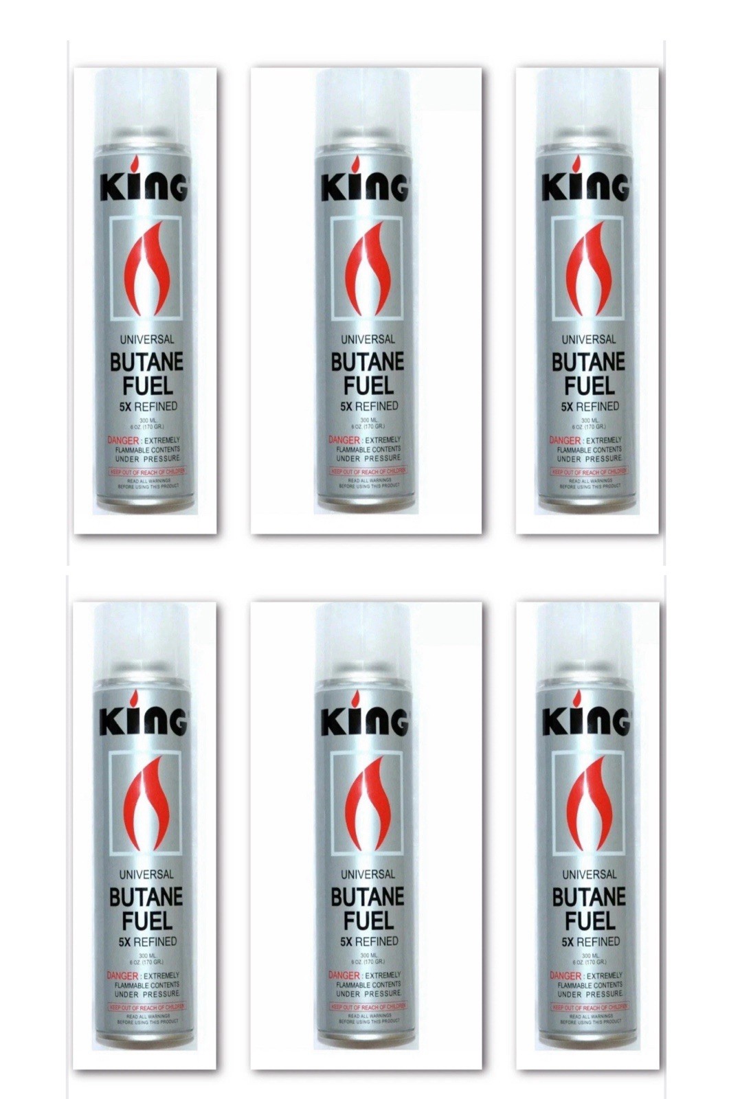 Lot Of 6 King Super Premium Universal Butane 5X  Refined Fuel 300 ml 10 Oz
