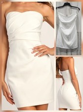 LULUS Festive Occasion White Ruched Strapless Bodycon Mini Dress Size MEDIUM