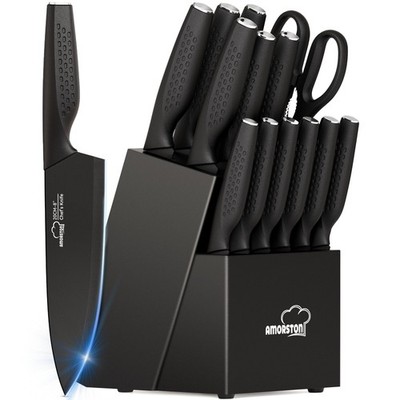 Knife Set, 15 Pieces Kitchen Knife Set with Block Built in Sharpener, Dishwas...
