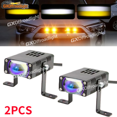 2X LED Headlight Bumper Projector Len Driving Car Grille Lights Motor Spotlights