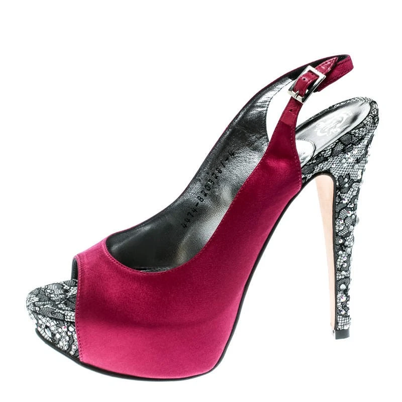 Sandalias Gina púrpura satinado cristal adornado tacón punta abierta talla 37 Foto 2 de 4