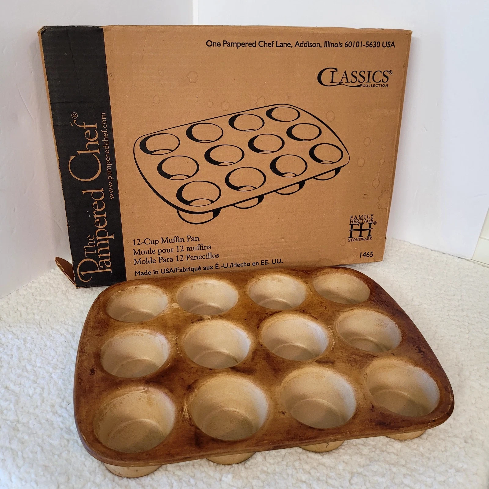 Pampered Chef Stoneware 12 Count Muffin Pan #1465 Baking Cupcake Made In USA