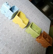Vintage Four Piece Shawnee Pottery Train Railroad Planter Nursery Vanity Decor