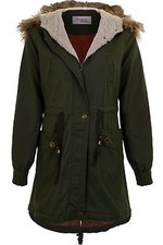 Ladies Detachable Faux Fur Hooded Zip Up Women's Winter Fish Tail Parka Coat