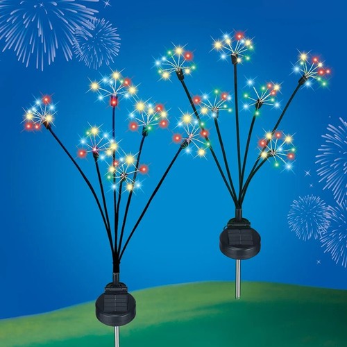 Set of 2 Solar LED Patriotic Firework Garden Stakes Outdoor Yard Art Decor MODES - 第 1/5 張圖片