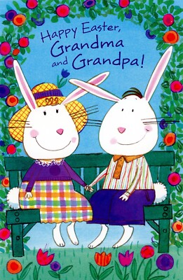Loving EASTER Card FOR GRANDMA & GRANDPA, Rabbit Bench by American Greetings + 