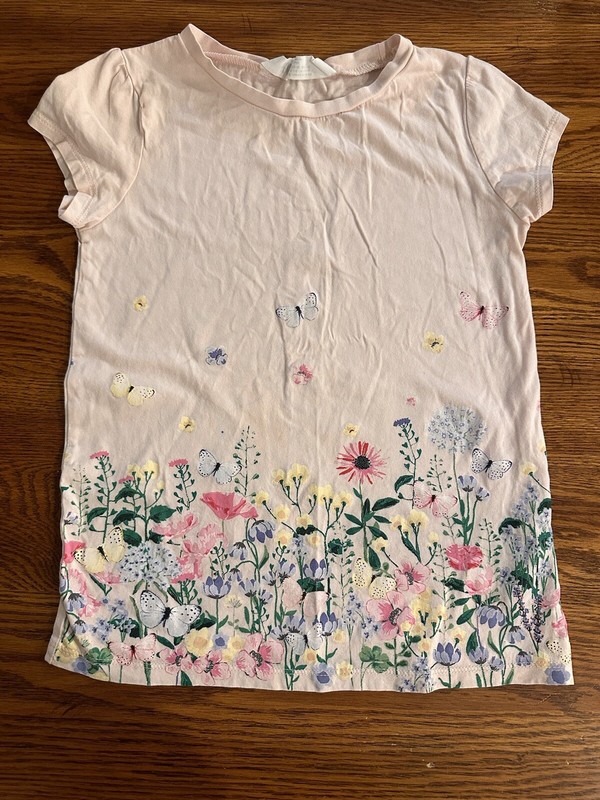 H&M Girls Youth Pink Flower Spring Short Sleeve Shirt Size 8-10 School Summer