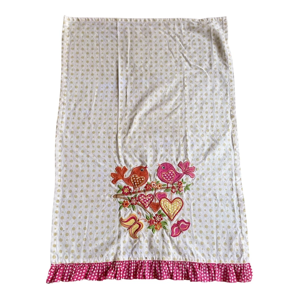 Toalla de cocina retro con detalles artísticos Love Birds borde con volantes rosa primavera Foto 3 de 4