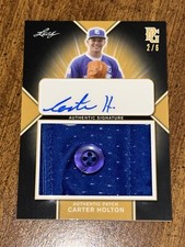 CARTER HOLTON 2020 Leaf Perfect Game JERSEY BUTTON PATCH AUTO #2/6 VANDY, BRAVES