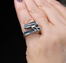 Blue Quartz Sterling Silver Ring - Size 8