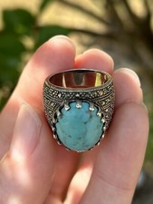 THICK 925 STERLING SILVER TURQUOISE Statement RING size 6