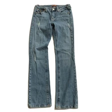 Vigoss Straight denim women jeans size 9 V Pocket Med Wash Distress Lines