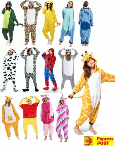 Onesie Kigurumi Kid & Adult Size Hooded Jumpsuit Pajamas One-Piece Winter Cloth - Picture 2 of 29